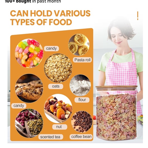 Set of of 2,Glass Storage Containers Clear Glass Food Canister with Bamboo Lid - Picture 5 of 8